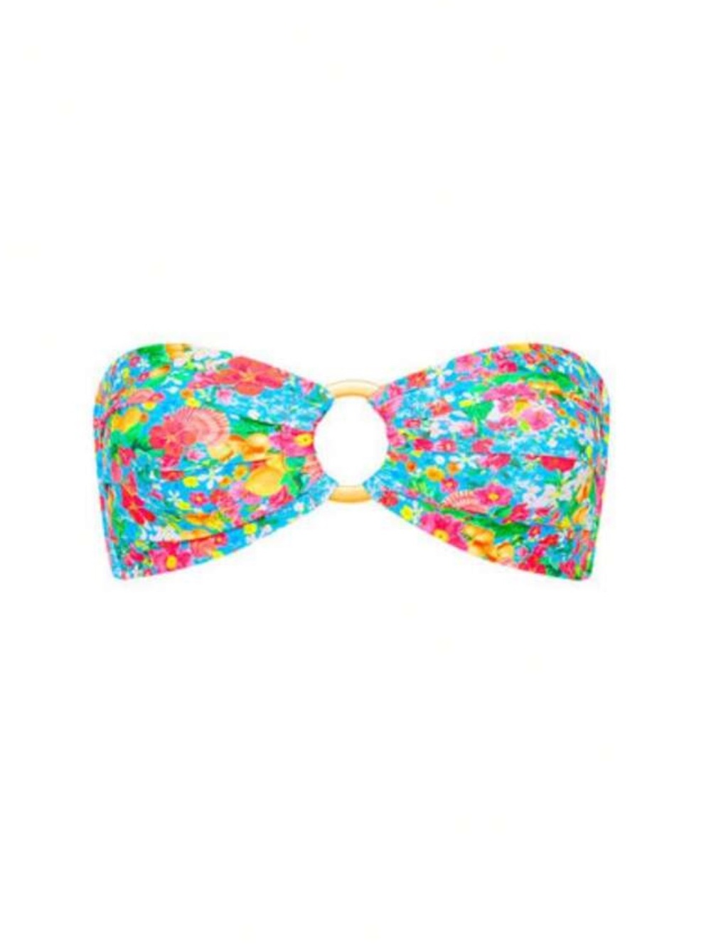 New Floral Bandeau Bikini Set with Ring Detail - Multicolor Pink Blue S Small - Picture 3 of 6
